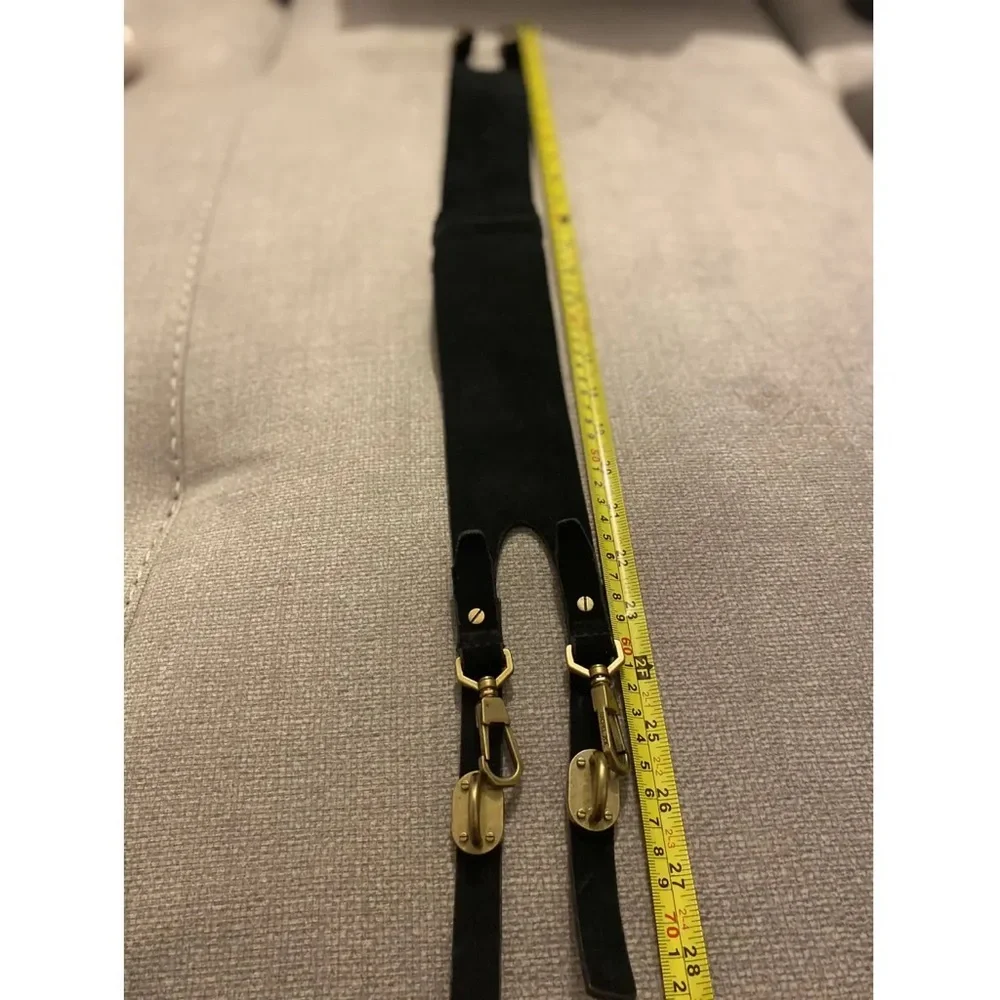 Rachel Zoe Black Genuine Leather Suede Statement Belt – Gold Hardware Runway XS